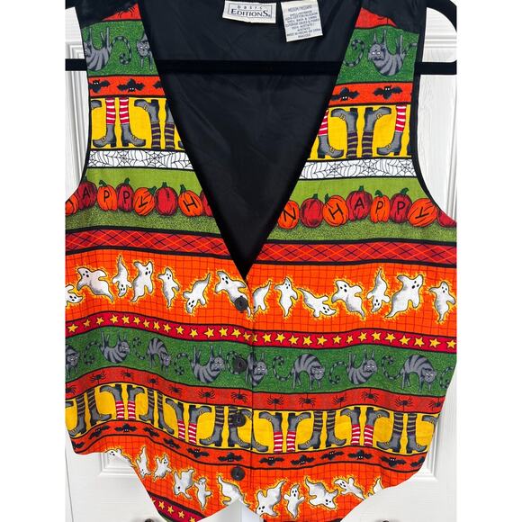 Basic Editions colorful whimsical happy halloween vest women's medium orange blk - Picture 5 of 7